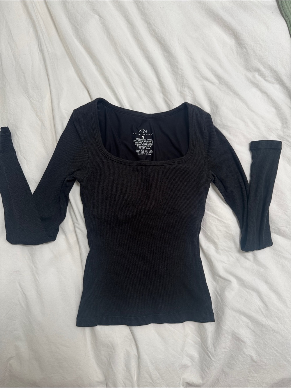 Black Long Sleeve Square Neck Top
